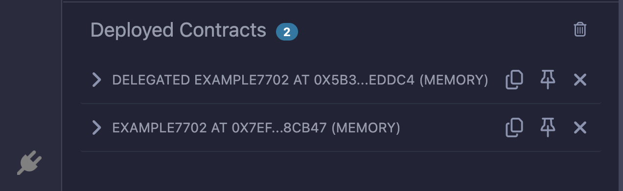 Deployed contracts sections showing two deployed contracts.