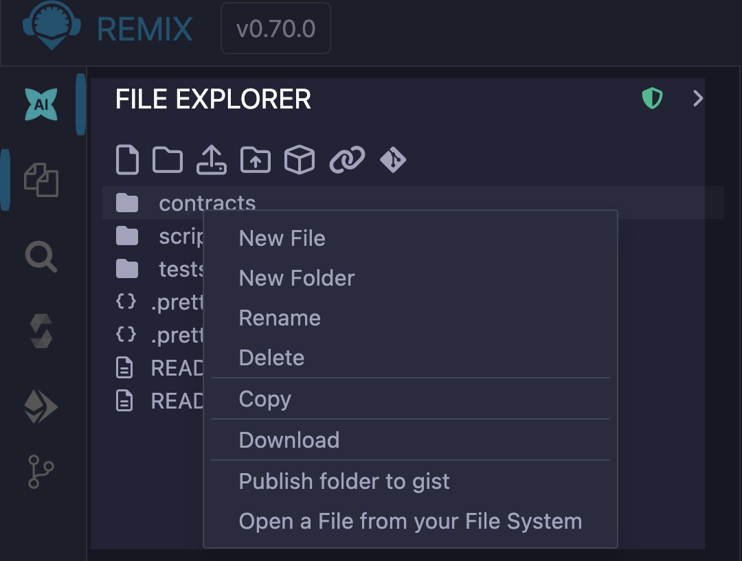 Remix File Explorer extra options.