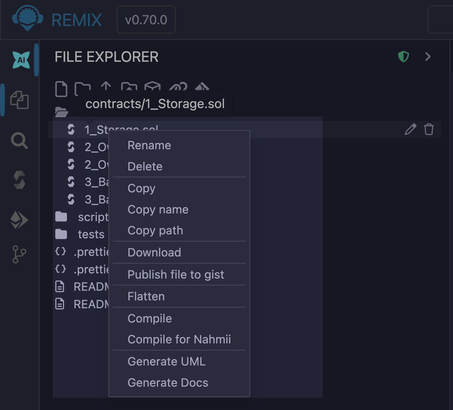 File Explorer right click on .sol file