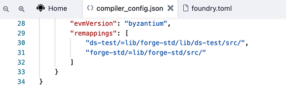 Compiler config file with default Forge remappings
