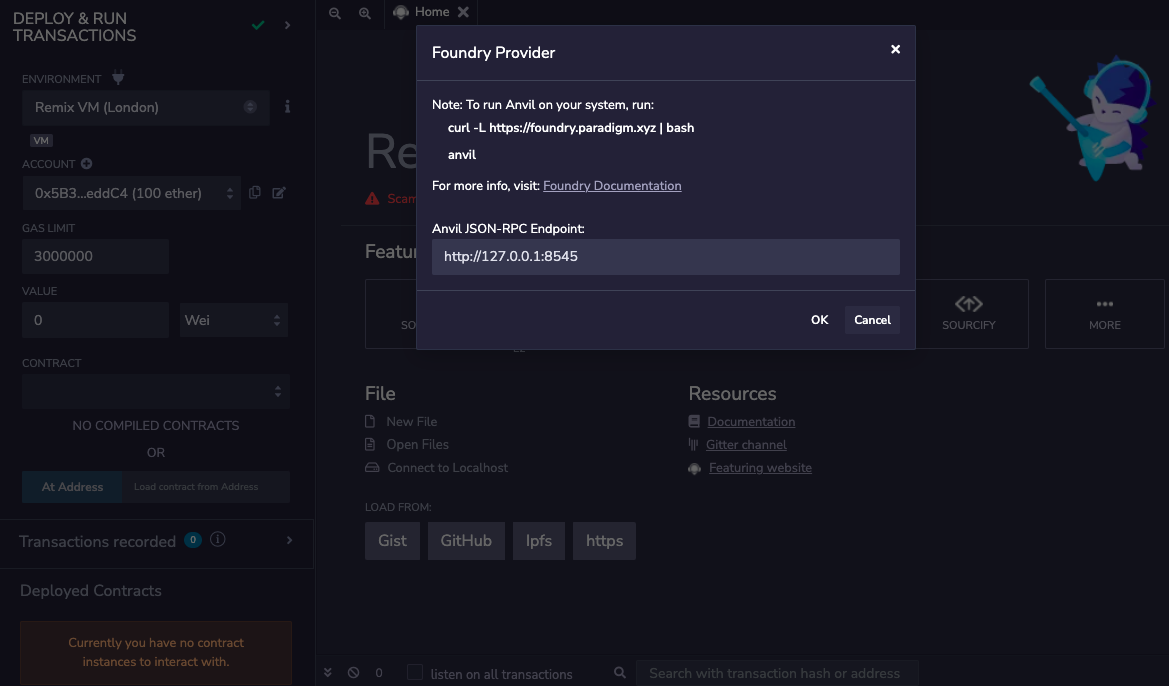 Modal prompting for the Anvil JSON-RPC Endpoint