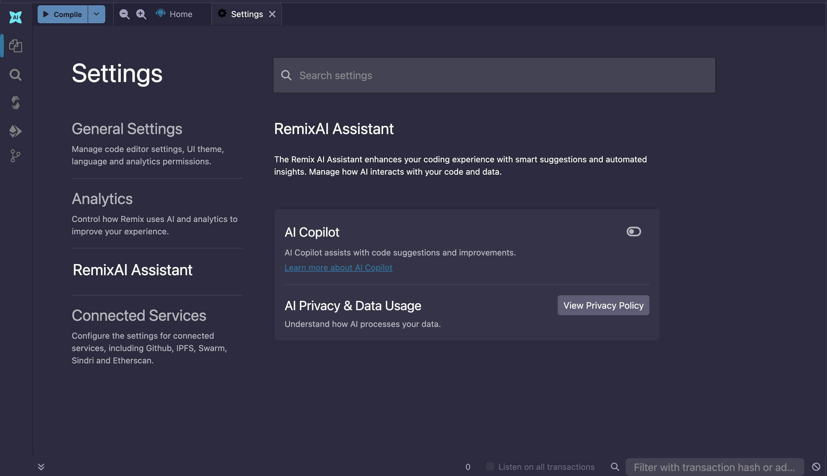 RemixAI Assistant Settings Page