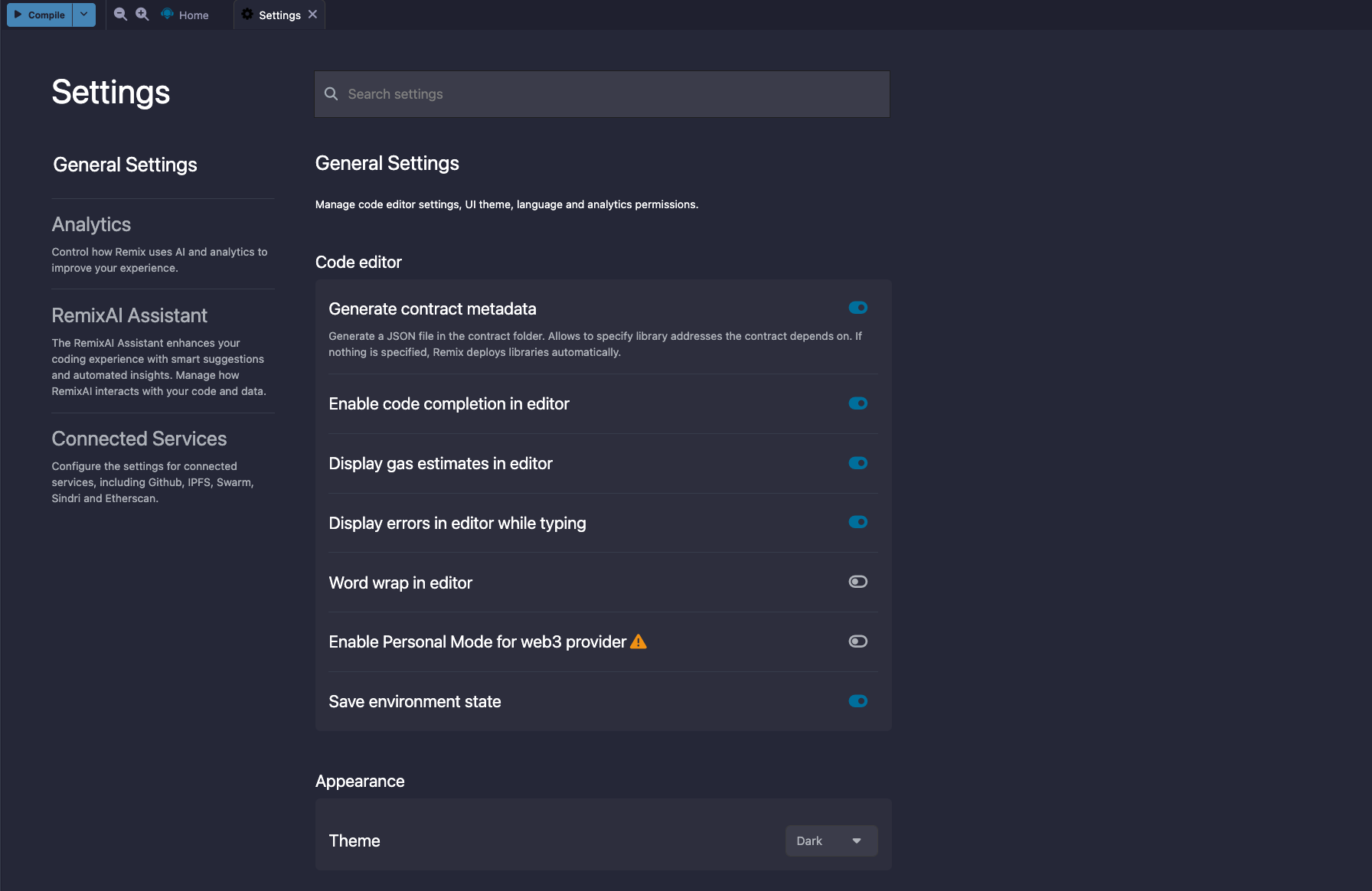 Remix General Settings Page