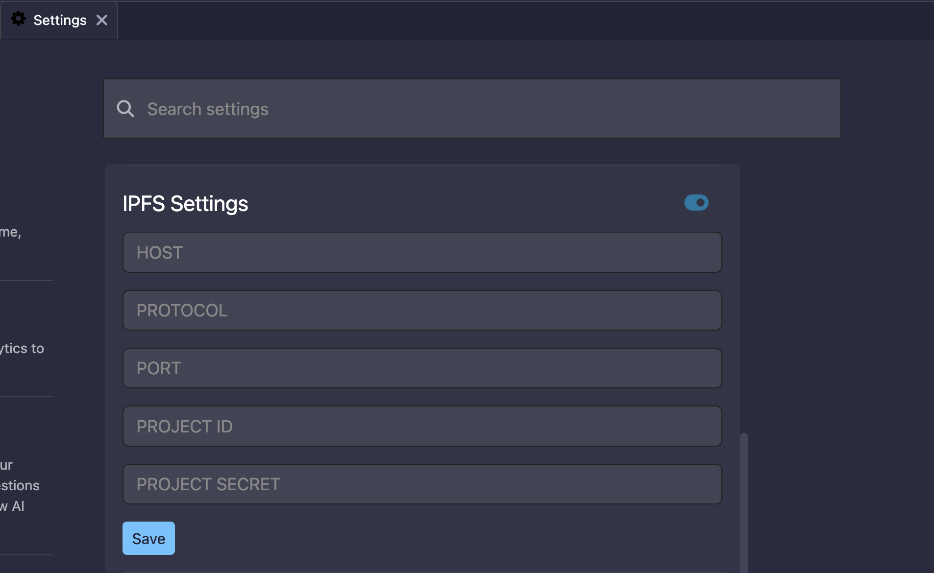 Remix IPFS settings