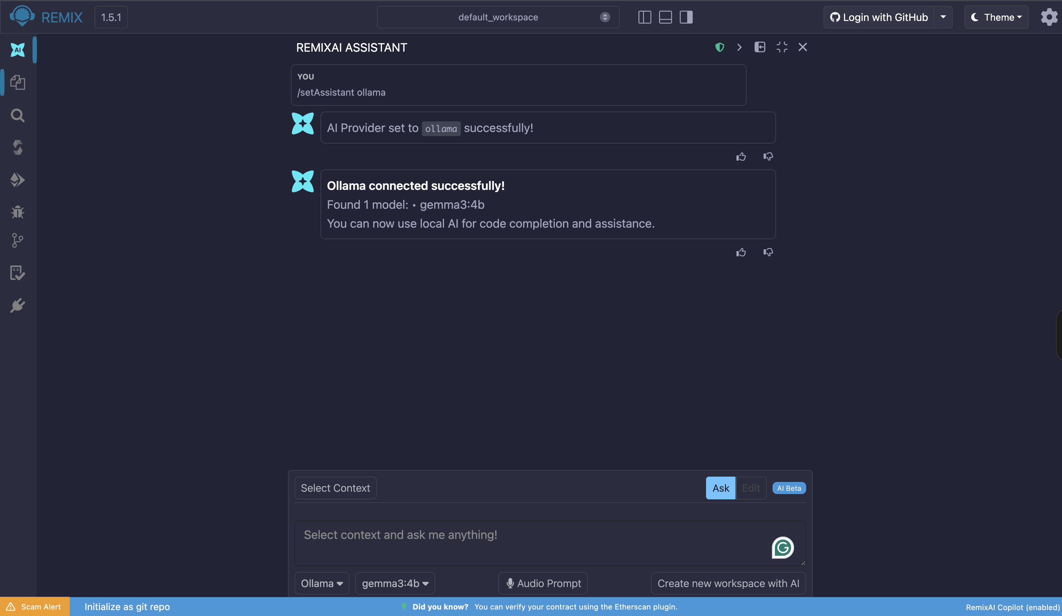 RemixAI assistant with Ollama as the model