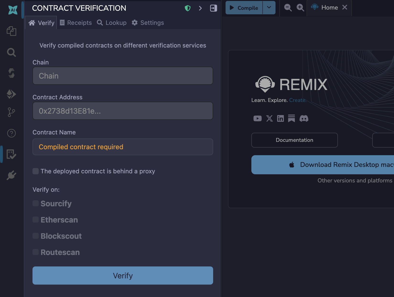 Contract verification home page